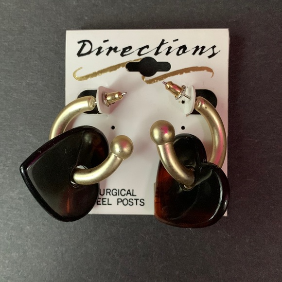 Rare Vintage large tortoise Shell heart metallic gold ring studs earrings NWT - Picture 7 of 8